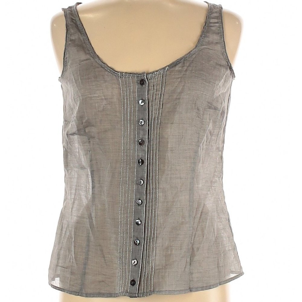 Gray Silk Silver Embroidered Sleeveless Blouse